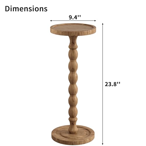 iFaveorr Small Side Table, Rubberwood‌ Drink Table for Small Spaces, Solid Wood Pedestal Coffee Tables, Round End Tables f...