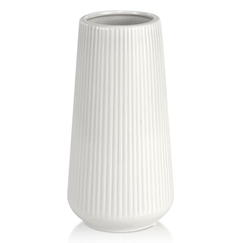 White Ceramic Vase, GUKJOB Small Cute Flower Vase for Pampas Grass, Home, Living Room, Dining Table, Farmhouse, Office Dec...