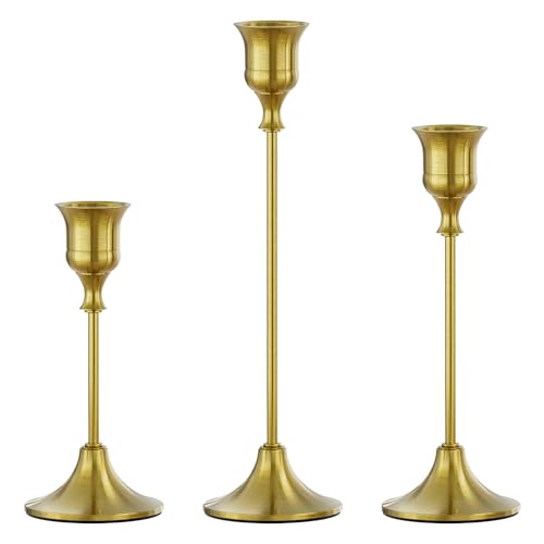 FSyueyun Brass Candlestick Holders Set of 3, Elegant Metal Candlestick Holders for Vintage Taper Candle Holders, Perfect f...
