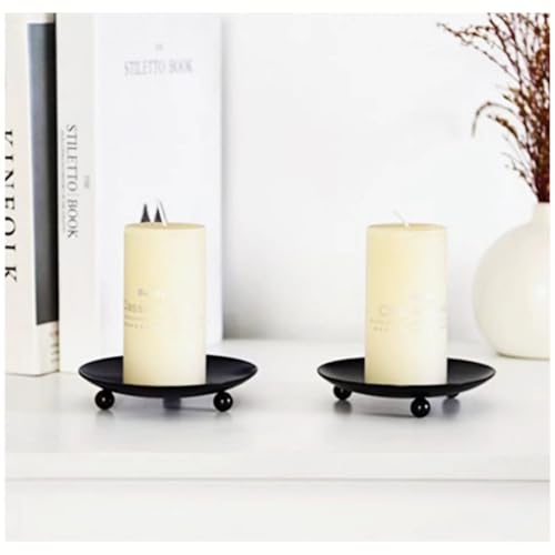2 pcs Black Iron Plates Candle Holders,Suitable for Home Decoration, Wedding Anniversaries, Birthday Parties, Holiday Dinn...