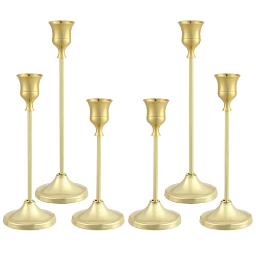 Tunyet Candlestick Holders 6PCS, Metal Taper Candle Holder, Gold Candle Holders for Pillar Candles, Candle Holder for Wedd...