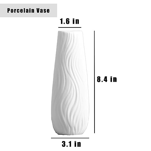 White Ceramic Vase, 8.4" H, Artistic Flower Vase Classic Style for Fireplace Bedroom Kitchen Living Room Centerpieces Offi...