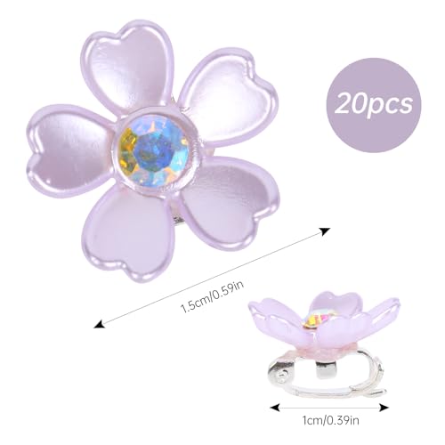 20 Pcs Small Mini Pearl Flower Hair Clips, Mini Purple Flower Claw Design Sweet Artificial Bangs Clips with Crystal, Decor...