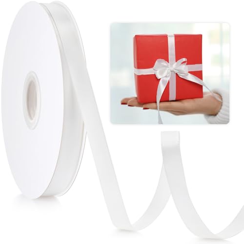 3/8" White Ribbon, 50 Yards Easter Ribbon for Gift Wrapping, Satin Fabric Ribbons for Flower Bouquet Bridal Wedding Party ...