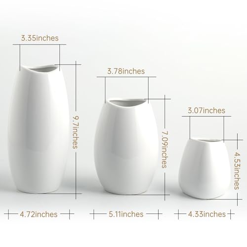 hjn Ceramic Vase Set of 3 White Flower Vase for Home Decor, Modern Decorative Vases for Flowers/Ideal Shelf Decor/Table/Li...