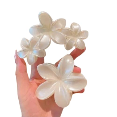 2 Pcs Pearl White Plumeria Claw Clips - Pretty Hawaiian Flower Hair Clips Cute Floral Hair Accessories for Wedding Tropica...