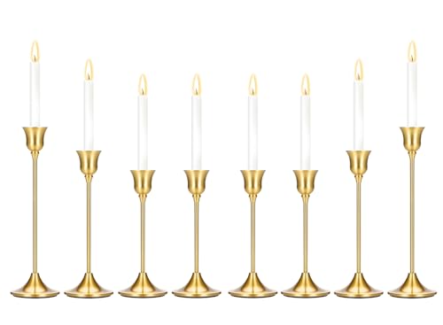 8PCS Candle Holder, Taper Candle Stick Holder - Gold Candle Holders, Holders Vintage Decor Dinner Table Dining Room Center...