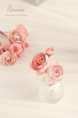 Floroom Ranunculus Artificial Flowers 18 Pcs Dusty Rose Faux Silk Mini Ranunculus Bulk Fake Wedding Filler Flowers for DIY...