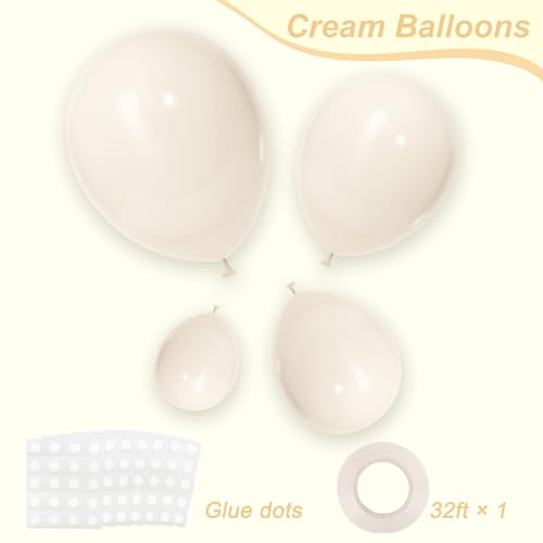 RUBFAC White Sand Balloons Different Sizes 105pcs 5/10/12/18 Inch Sand White Cream Beige Balloon Garland Arch Kit for Wedd...