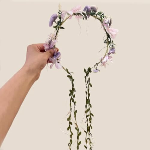 Efficewery Boho Floral Crown for Women– Adjustable Faux Silk Flower Headband, Handmade Wedding Hair Accessory for Festival...