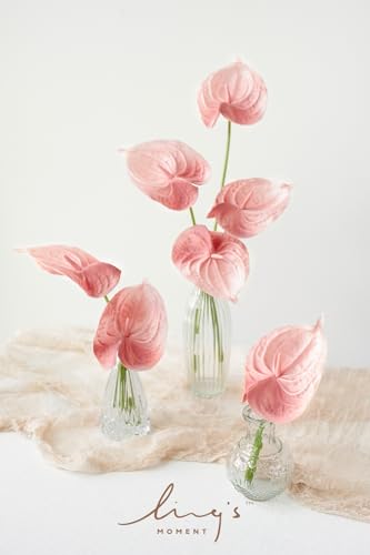 Ling's moment Artificial Anthurium Plants, 8pcs Shabby Blush Silk Filler Flower, Pink Faux Greenery Stems for DIY Wedding ...