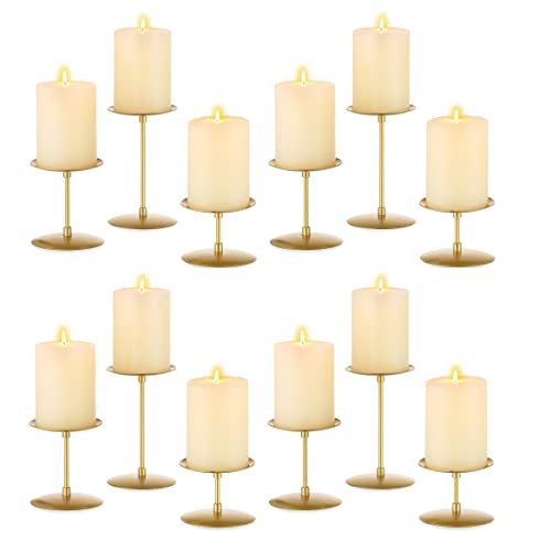 Pillar Candle Holders Candelabra Gold - Set of 12 Bulk Candle Stand Iron Plate Minimalism Modern Home Mantel Dinning Table...