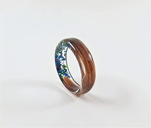 Lock of Hair Keepsake Ring with Flowers Memorial Jewelry Mom Dad Nan Child Pet Loss Horse Custom Resin Band