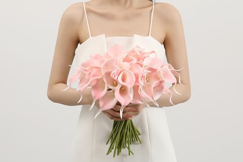 SITUMEIZI 24 PCS Pink Fake Flowers Artificial Calla Lily Silk Flowers Real Touch for Mother's Day Easter Home Kitchen Deco...
