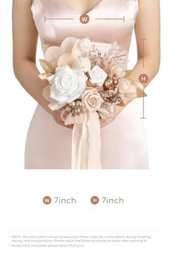 Ling's moment Artificial Bridesmaid Bouquets Set of 4,Boho Wedding Flower Bouquets White Beige Floral Bouquet Ivory Brides...