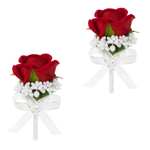 Vkkperp Red Rose Boutonniere for Men, Set of 2, Groom and Best Man Artificial Flowers Boutonnieres, for Wedding Ceremony F...