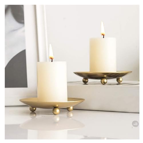 2 pcs Golden Iron Plates Candle Holders,Suitable for Home Decoration, Wedding Anniversaries, Birthday Parties, Holiday Din...