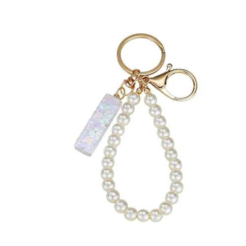 ZGHQHCDRH Pearl Strand & Custom Resin Letter Keychain, A-Z Glitter Initial Pendant, Sweet Bag Charm Gift For Her