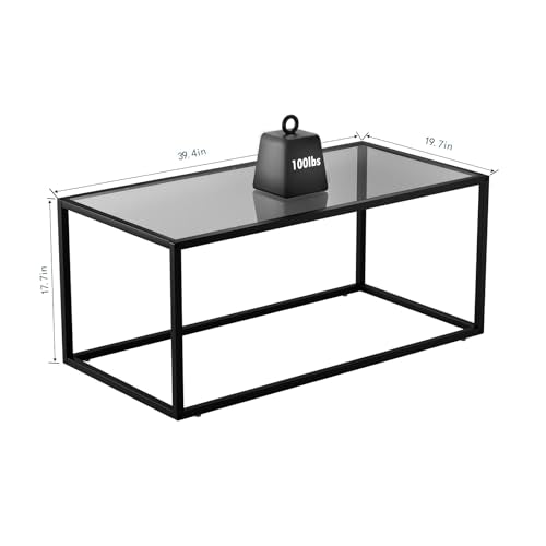 SAYGOER Glass Coffee Table Modern Coffee Tables Simple Rectangular Center Table with Open Space for Living Room Home Offic...