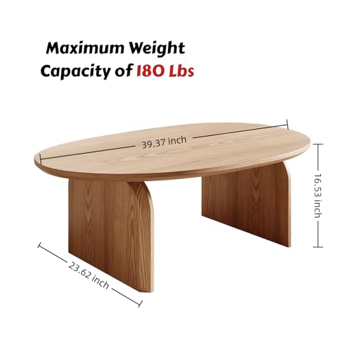 Honyee Modern Oval Coffee Table, Small Coffee Tables for Living Room - Oak Wood Top with Solid Legs, Wooden Center Table E...