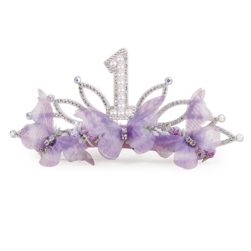 cherrboll Baby Girl Birthday Crown Floral Headband, Soft Flower Head Wrap Tiara Hairband for 1-3 Years Old Toddlers Kids F...