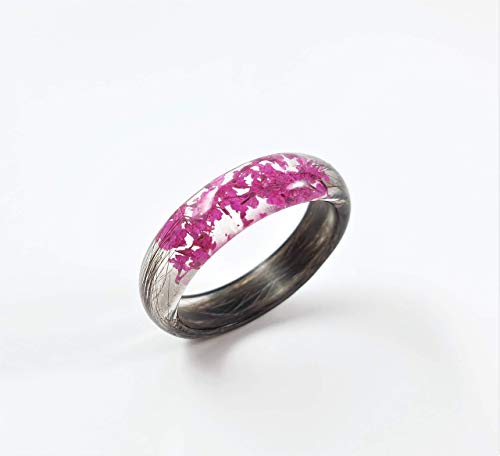 Lock of Hair Keepsake Ring with Pink Flowers Memorial Jewelry Mom Dad Nan Child Pet Loss Horse Custom Custom Resin Band