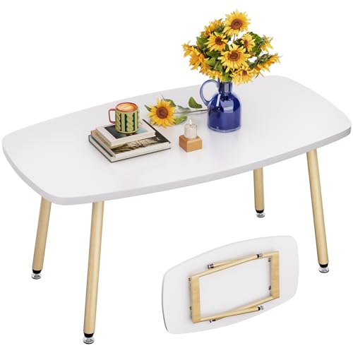 WOHOMO Folding Coffee Table 39.3'' White Coffee Tables for Living Room Portable Simple Modern Rectangular Center Table for...