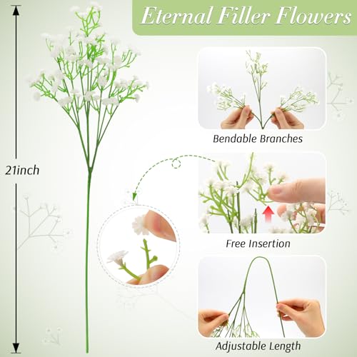 MERIXMAS Babys Breath Artificial Flowers, Real Touch Babys Breath Flowers Artificial Bulk for Wedding Decor, White Fake Fl...