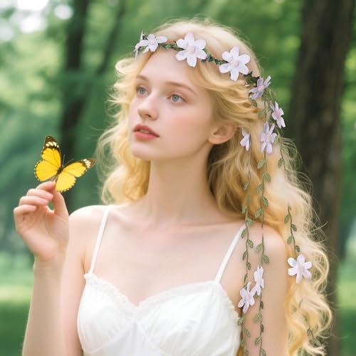 KorViSHOW Fairy Pink Flower Headpiece, Artificial Boho Daisy Floral Headband, Forest Woodland Vine Flower Crown for Women ...