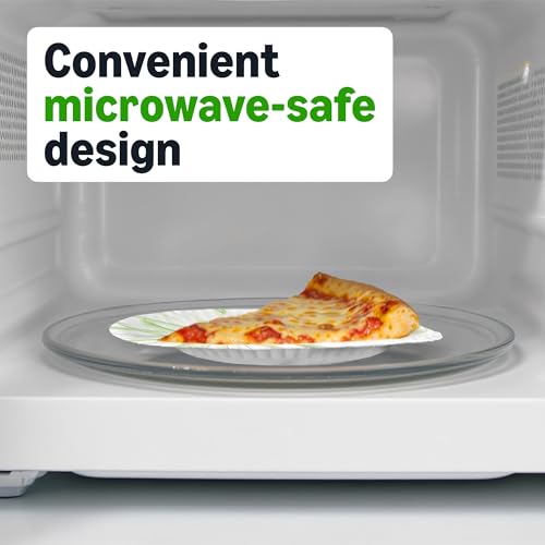 Amazon Basics Everyday Disposable Paper Plates, 8.62 Inch, Microwave-Safe, Cut Resistant, Soak-Proof, 100 Count, Packaging...