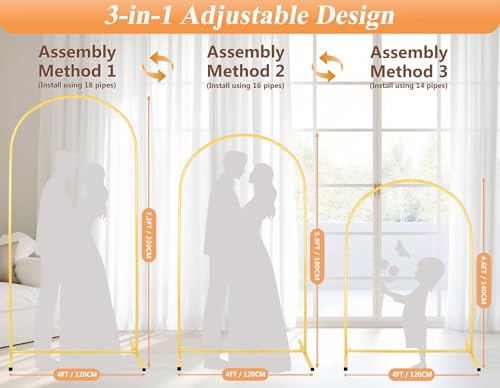 7.2FT Adjustable Wedding Balloon Gold Metal Arch Backdrop Stand, Tool Free Assembly Arch Frame for Birthday Flower Party B...