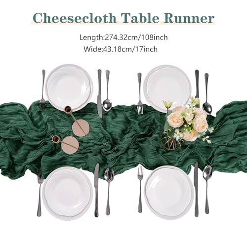 30 Pack Emerald Green Cheesecloth Table Runner 9FT Rustic Sheer Table Runners 17x108 Inch Gauze Boho Runner for Wedding Br...