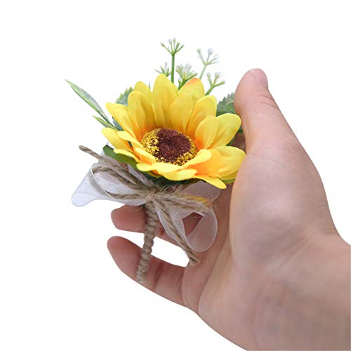 Prettybuy Sunflower Boutonniere for Men Wedding Boutineer with Pin Yellow Silk Flower Decor Pack of 1