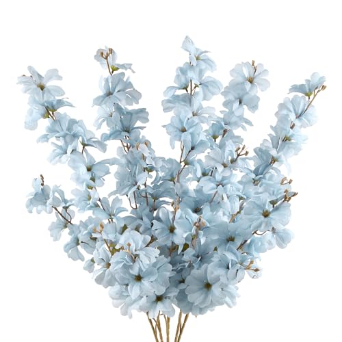 IPOPU Light Blue Flowers Artificial Delphinium 5PCS Long Stem Artificial Flowers for Tall Vase Silk Larkspur Faux Florals ...