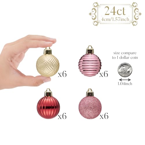 Valery Madelyn 1.6" Small Valentines Ornaments Tree Decorations, 24ct Pink Red and Gold Shatterproof Spring Ball Ornament ...