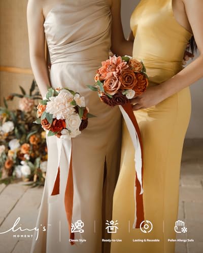 Ling's Moment Artificial Flowers Fake Silk Dahlia Faux Foam Roses Combo for DIY Wedding Bouquets Centerpieces Arrangements...