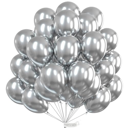 PartyWoo Metallic Silver Balloons, 50 pcs 12 Inch Silver Metallic Balloons, Silver Balloons for Balloon Garland or Arch as...