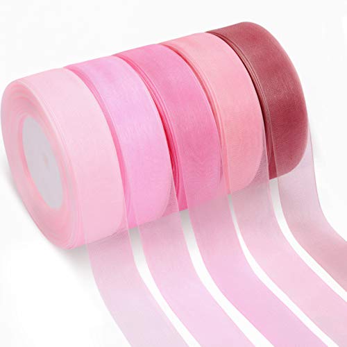 WILLBOND 50 Yard Mother's Day Pink Organza Ribbon Sheer Chiffon Stain Ribbons Dusty Rose Fading Craft for Valentines Day W...