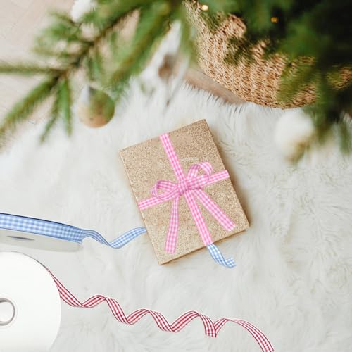 1 Rolls Checker Ribbon, 3/8 Inch x 50 Yards Checkered Ribbon, Woven Edge Check Ribbons, Polyester Woven Edge Ribbons for G...