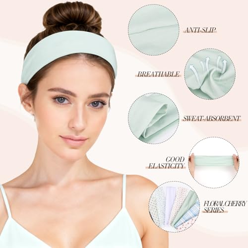 obeoby Floral Headbands for Women, Stripe Cherry Hairbands for Teen Girls Valentines Gifts Non Slip Cotton Fashion Hair Bands