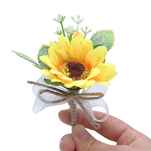 Prettybuy Sunflower Boutonniere for Men Wedding Boutineer with Pin Yellow Silk Flower Decor Pack of 1