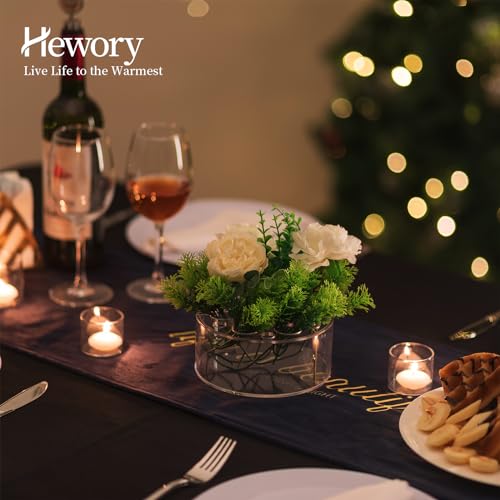 Hewory Acrylic Flower Vases for Centerpieces Round 6pcs Short Clear Floral Vase with 13 Holes, Box Arranger Bulk Low Base ...