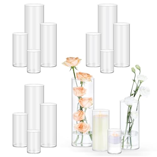 TBWIND 16 Pack Glass Cylinder Vases 4, 6, 8, 10 Inch Tall Clear Flower Vases for Table Centerpieces Wedding Decoration, Hu...