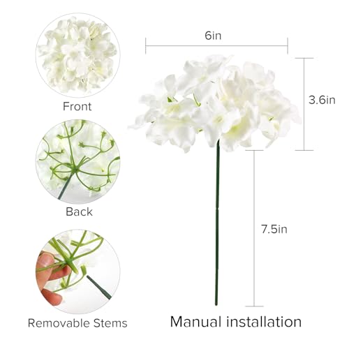 Auihiay 64 PCS Artificial Hydrangea Flowers, Silk Hydrangea Full Flowers Heads with Stems for Wedding Centerpieces, Home, ...