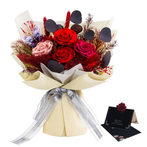 Vryblos Preserved Flowers Bouquet Roses with Vases,Real Birthday Flowers for Delivery Prime,Forever Glitter Rose Bouquets ...