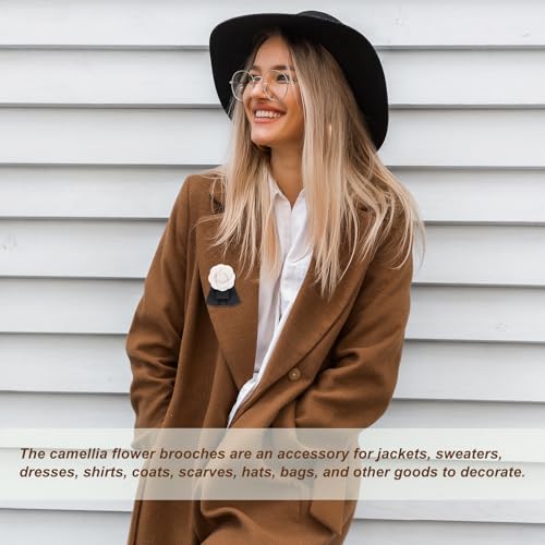 PATIKIL Flower Hair Clips, 2 Pack Camellia Hairpin Floral Brooches Pin Handmade Leather Flower Brooch for Lady Bridal Wome...