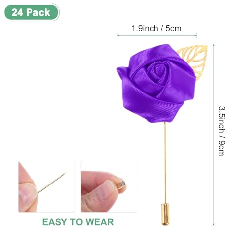 M METERXITY 24-Pack Flower Lapel Pins for Men, Golden Leaf Rose Boutonnieres Pin Groom Boutonnieres for Wedding/Dance/Part...