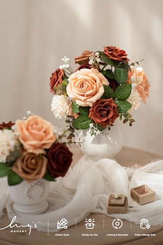 Ling's moment Artificial Flowers Fake Silk Roses Faux Foam Dahlia Combo for DIY Wedding Bouquets Centerpieces Arrangements...