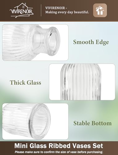 Glass Bud Vases Set of 24, Small Flower Vase in Bulk, Clear Mini Ribbed VaseS for Centerpieces, Modern Wedding Reception T...