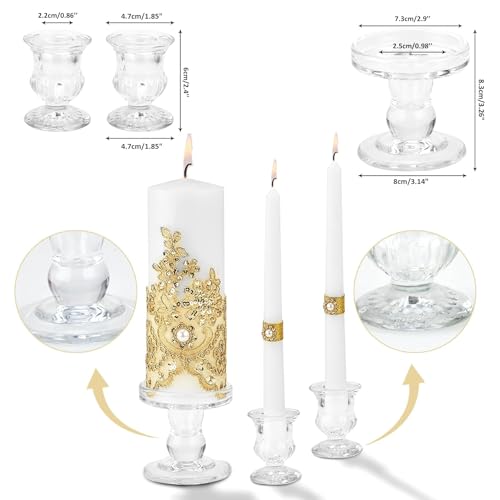 Unity Candle Holder - Glass Candle Holders for Pillar Candles Taper Candles, Glass Candlestick Holders Set of 3, Decorativ...